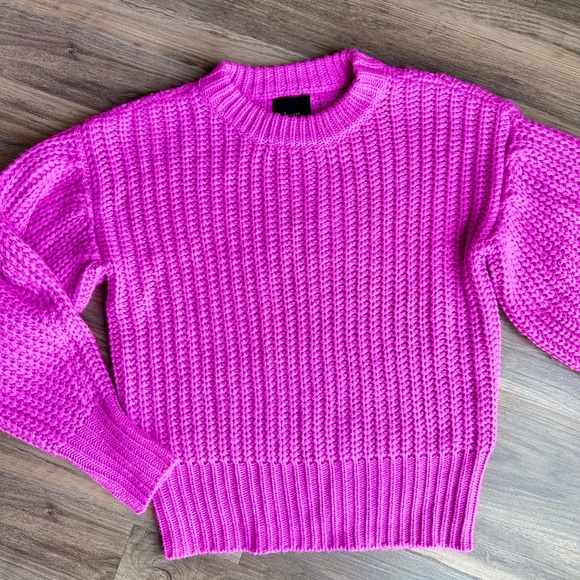 Lumière Small Bright Fuchsia Chunky Knit Balloon Sleeve Sweater - Picture 3 of 12